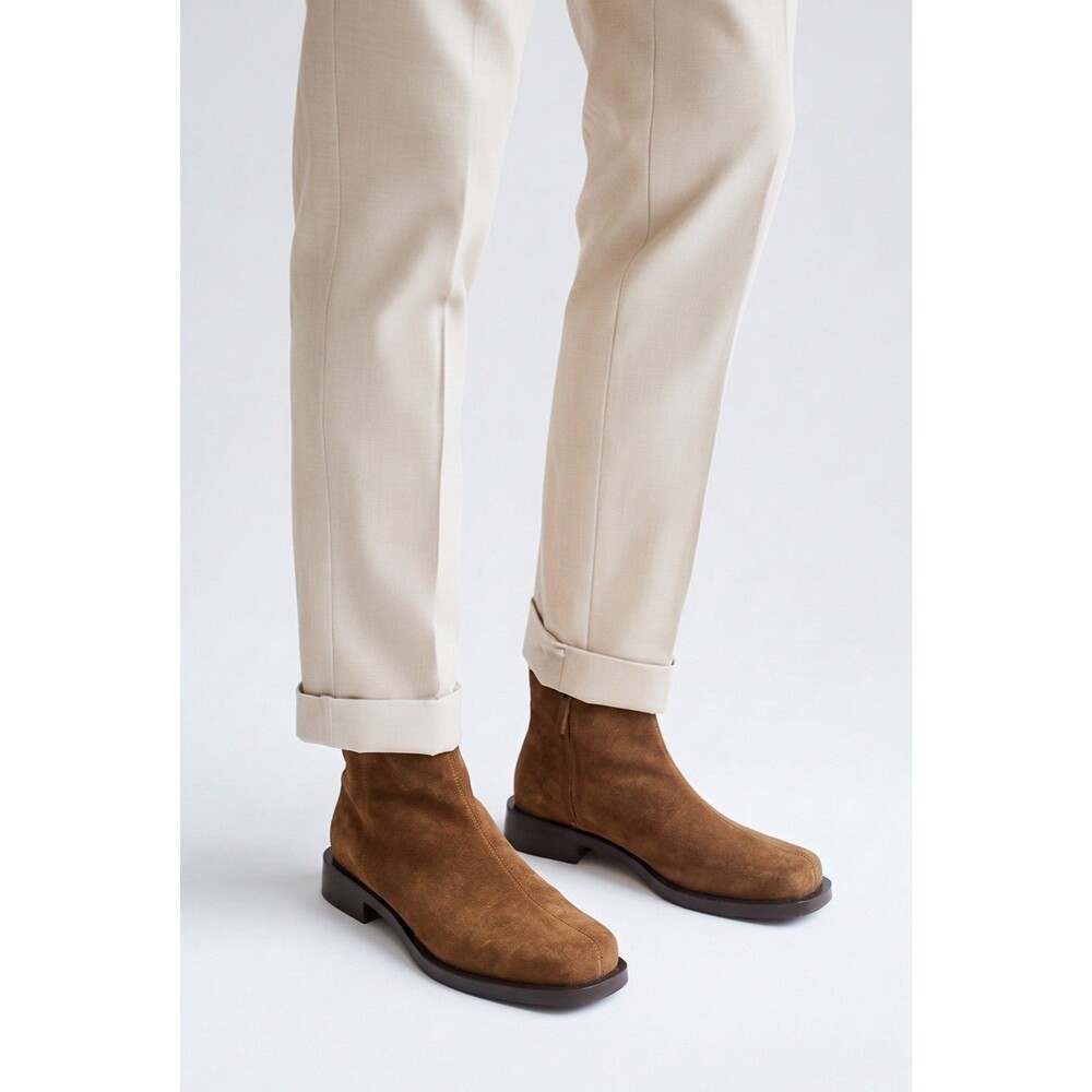 Zara NWT Brown Suede Leather Ankle Boots Square Toe Side Zip Men Sz US 12 EUR 45 - Picture 2 of 14